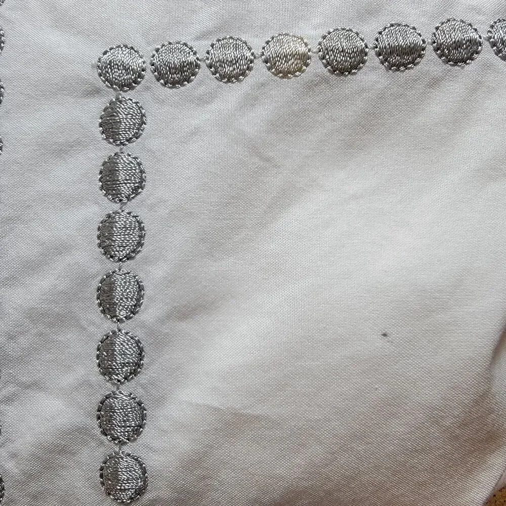 Pottery Barn Teen Full Queen Mixed 3 Pc Duvet & Shams White Gray Dot Embroidered